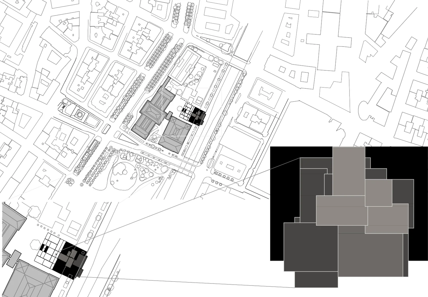 Lageplan am Donaukanal, schwarz-weiß
